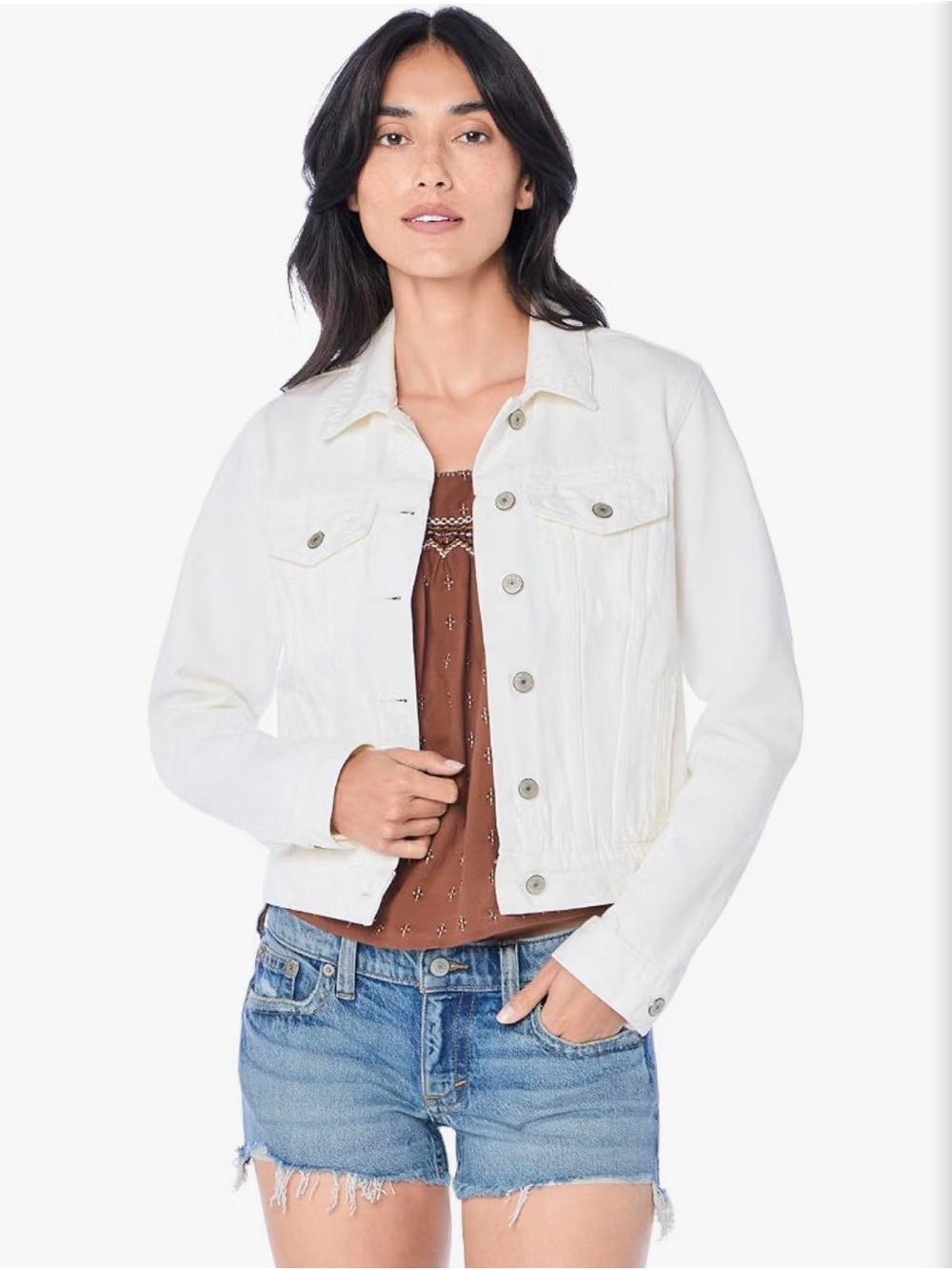 Lucky Brand White The Tomboy Trucker Cotton Fitted Jean Jacket (XS/S)